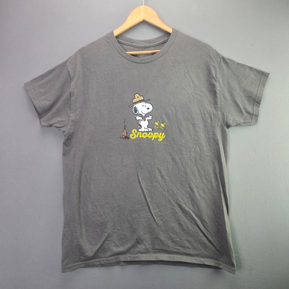 Peanuts Snoopy T Shirt Beagle Scout Adventure Large Gray Graphic Tee Camping